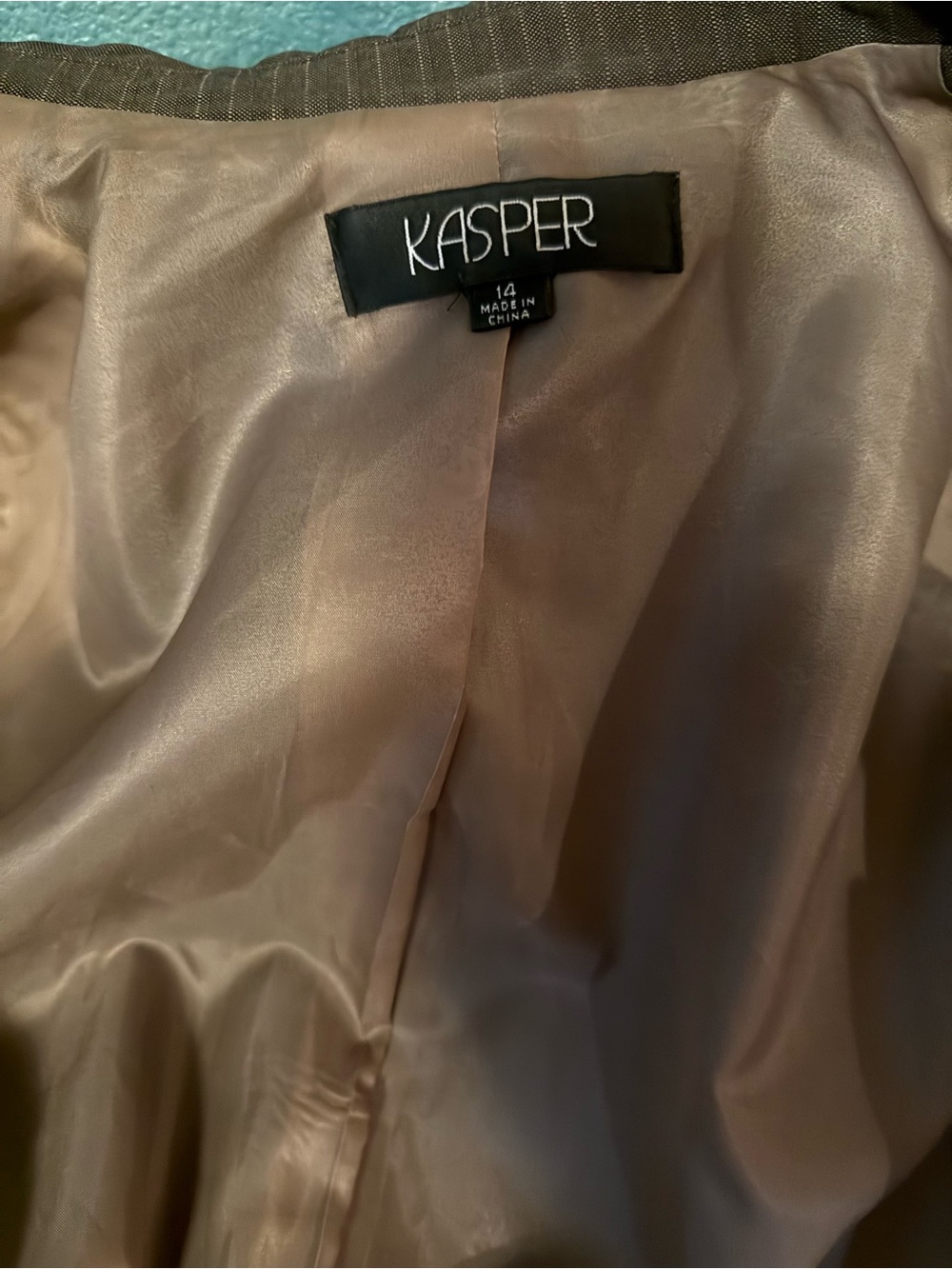 Kasper Brown Metallic Pinstripe Blazer Size 14 Tailored Career Suit Jacket - Picture 5 of 6